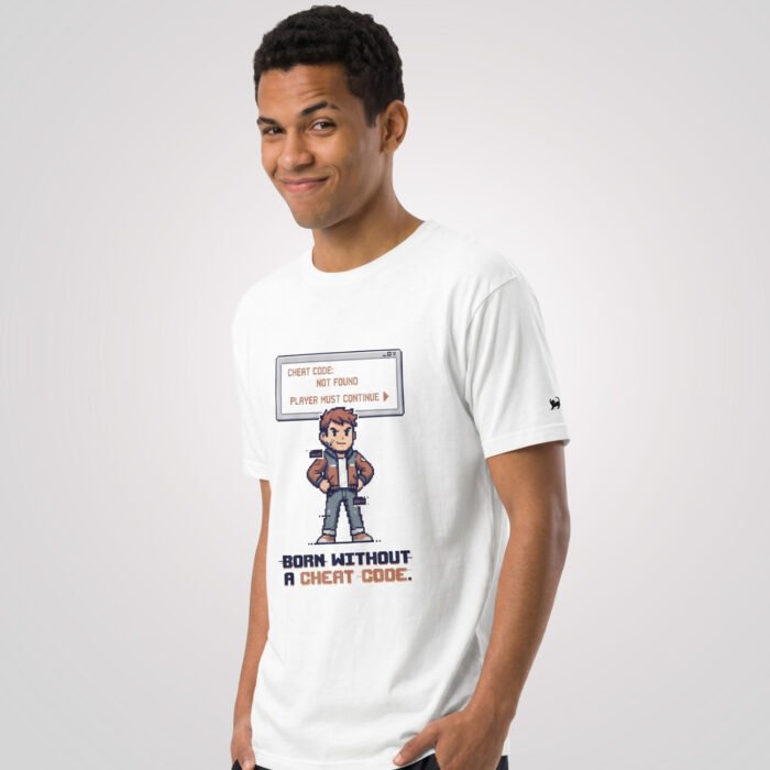 Arcade: Born Without a Cheat Code Unisex Fitted T-Shirt - Image 2