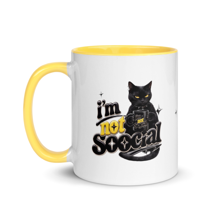 I'm Not Social Yellow Ceramic Mug - Image 3