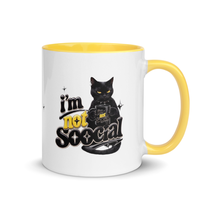 I'm Not Social Yellow Ceramic Mug - Image 4