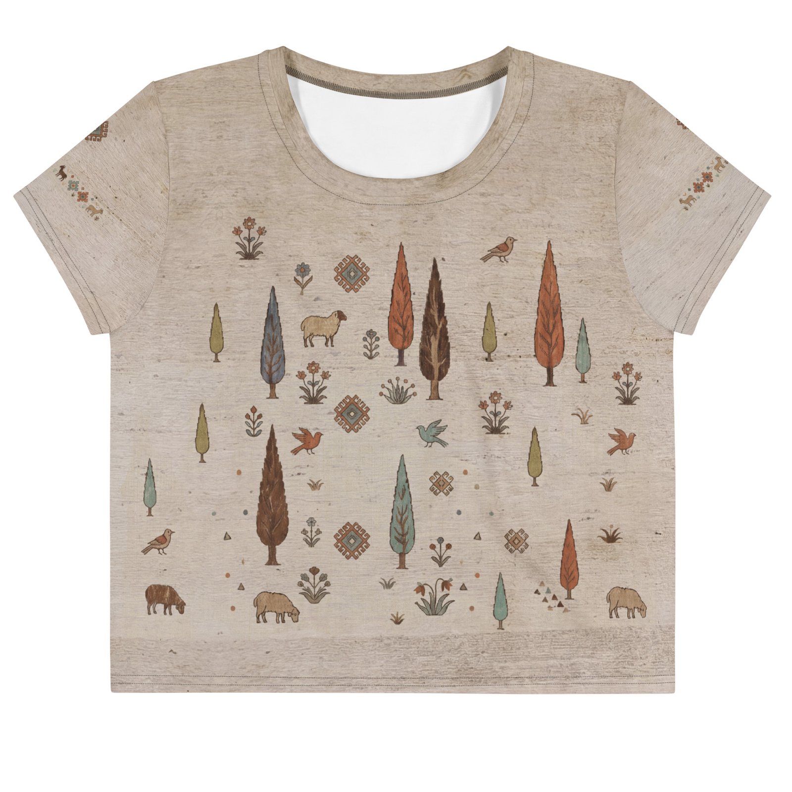 all-over-print-crop-tee-white-front-6a332214e3c78.jpg Gabbeh Pastoral All-Over Crop Tee - Image 1